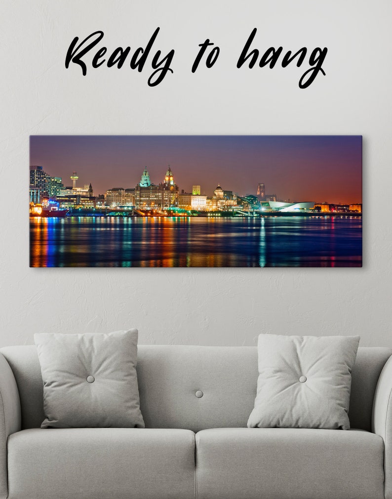 Large Liverpool skyline canvas Liverpool cityscape wall art Liverpool print Liverpool Set of 3 4 5 panels Bedroom and office wall decor image 3