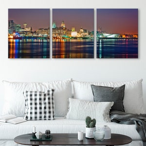 Large Liverpool skyline canvas Liverpool cityscape wall art Liverpool print Liverpool Set of 3 4 5 panels Bedroom and office wall decor image 5