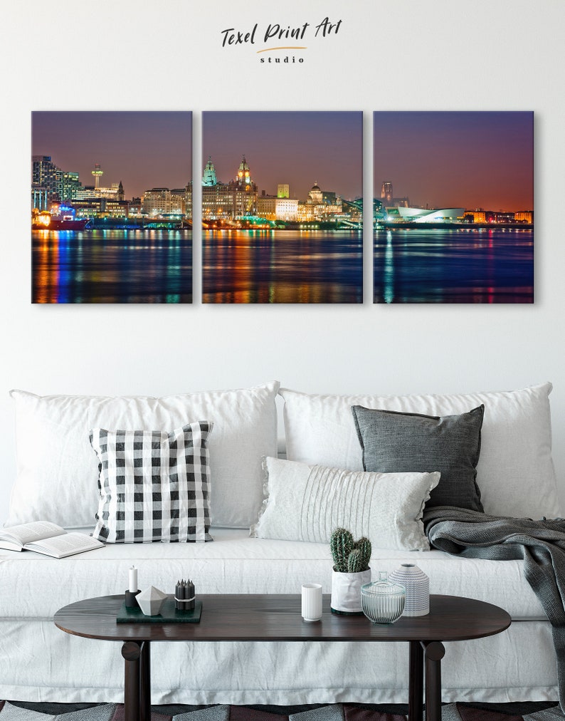 Large Liverpool skyline canvas Liverpool cityscape wall art Liverpool print Liverpool Set of 3 4 5 panels Bedroom and office wall decor image 5