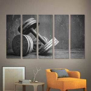 Large black and white dumbbells photography wall print art home decor, gym decor dumbbells wall art canvas print set motivational poster set image 5