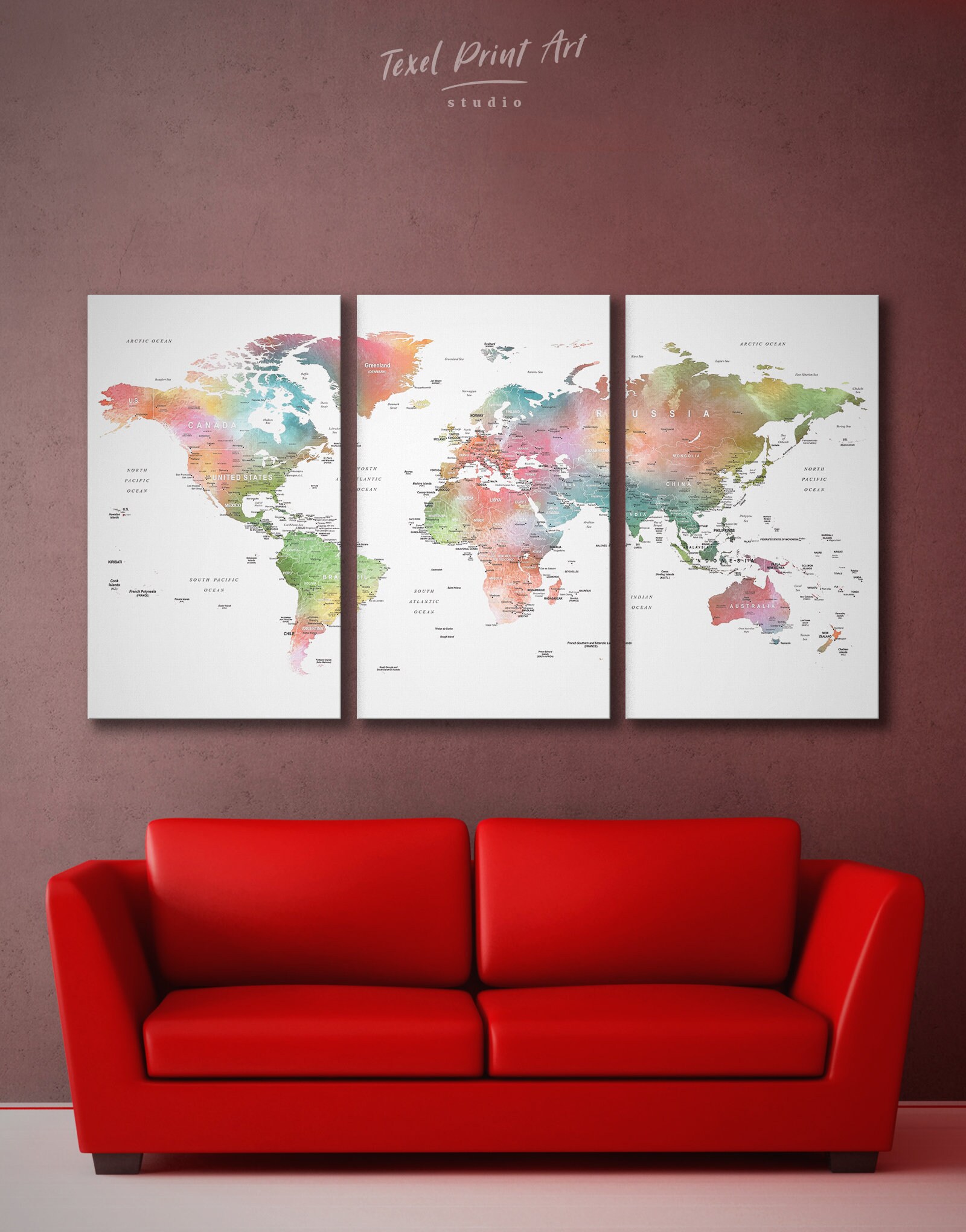 World Map Canvas Watercolor World Map Push Pin Map of the Etsy Canada