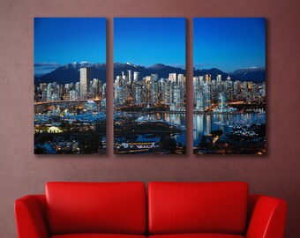 Vancouver cityscape wall art | Large Vancouver skyline print | Night Vancouver canvas | Canada wall decor Rocky mountain art  for home decor