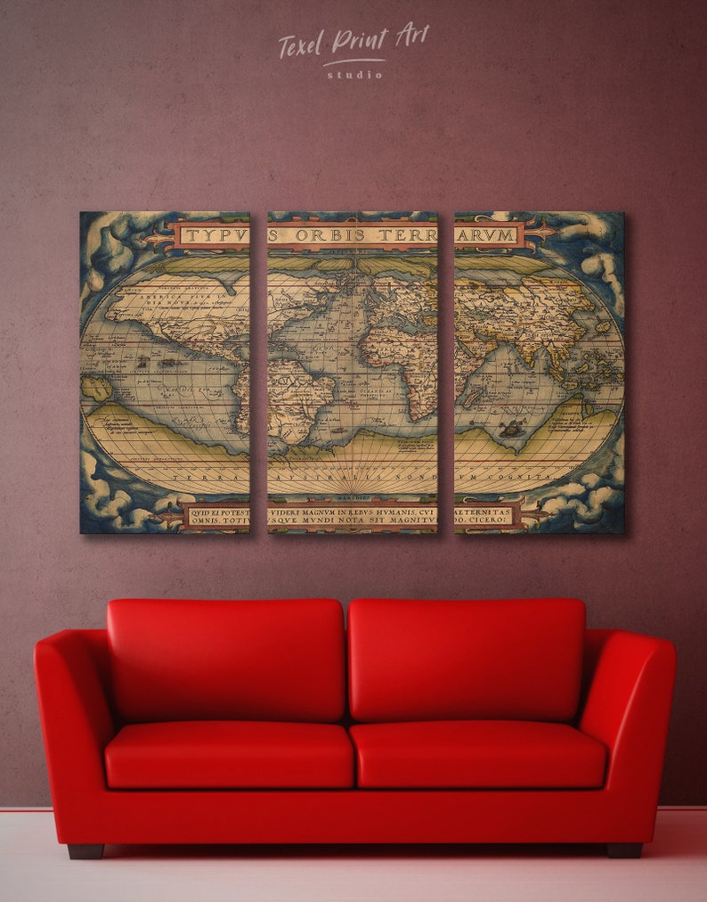 Vintage World Map Canvas Large Old World Map Print Antique Etsy