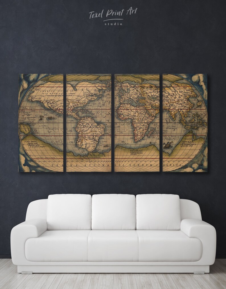 Large Vintage World Map, Antique world map canvas wall art, old map print Vintage map print Large vintage map art old world map wall art image 2