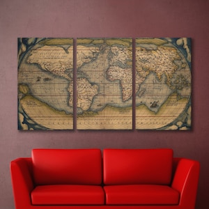 Large Vintage World Map, Antique world map canvas wall art, old map print Vintage map print Large vintage map art old world map wall art image 4