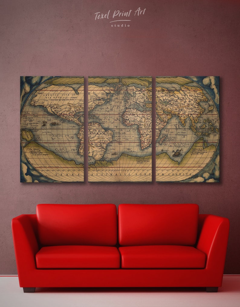 Large Vintage World Map, Antique world map canvas wall art, old map print Vintage map print Large vintage map art old world map wall art image 4