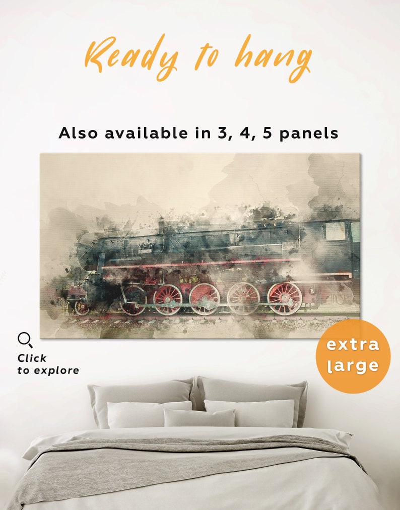Steam Train Wall Art Locomotive Vintage Image 0