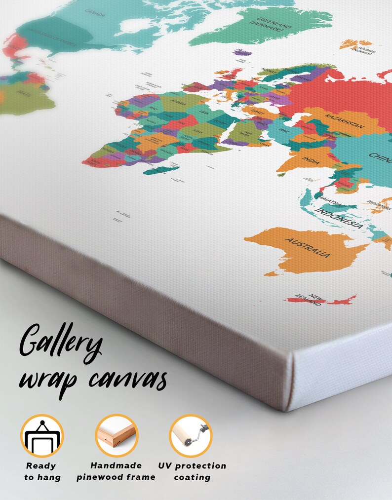 World map canvas custom world map with country borders 3 | Etsy