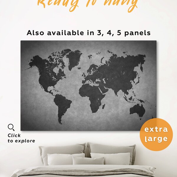 Gray World Map Etsy