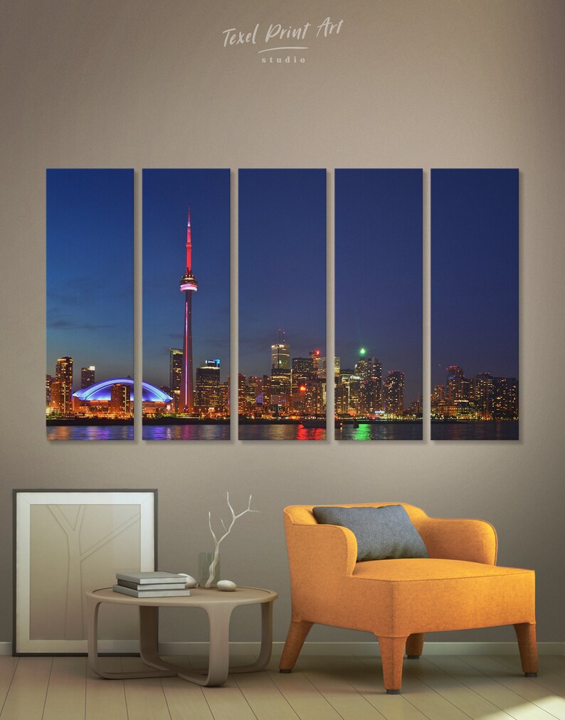 3 piece Toronto skyline night print Toronto cityscape wall art Etsy