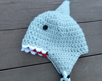 Crochet Shark Winter Hat Newborn, Baby, Toddler, Child, Baby Shark, Trapper