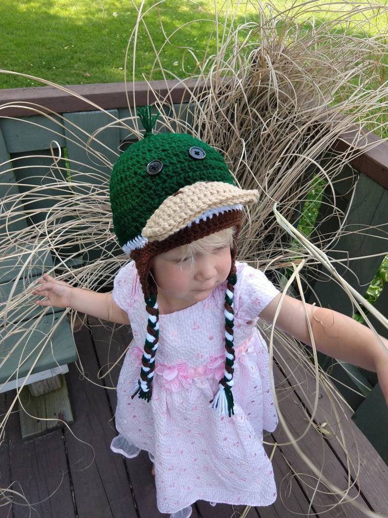 trapper child baby Mallard duck crochet hat winter infant newborn toddler
