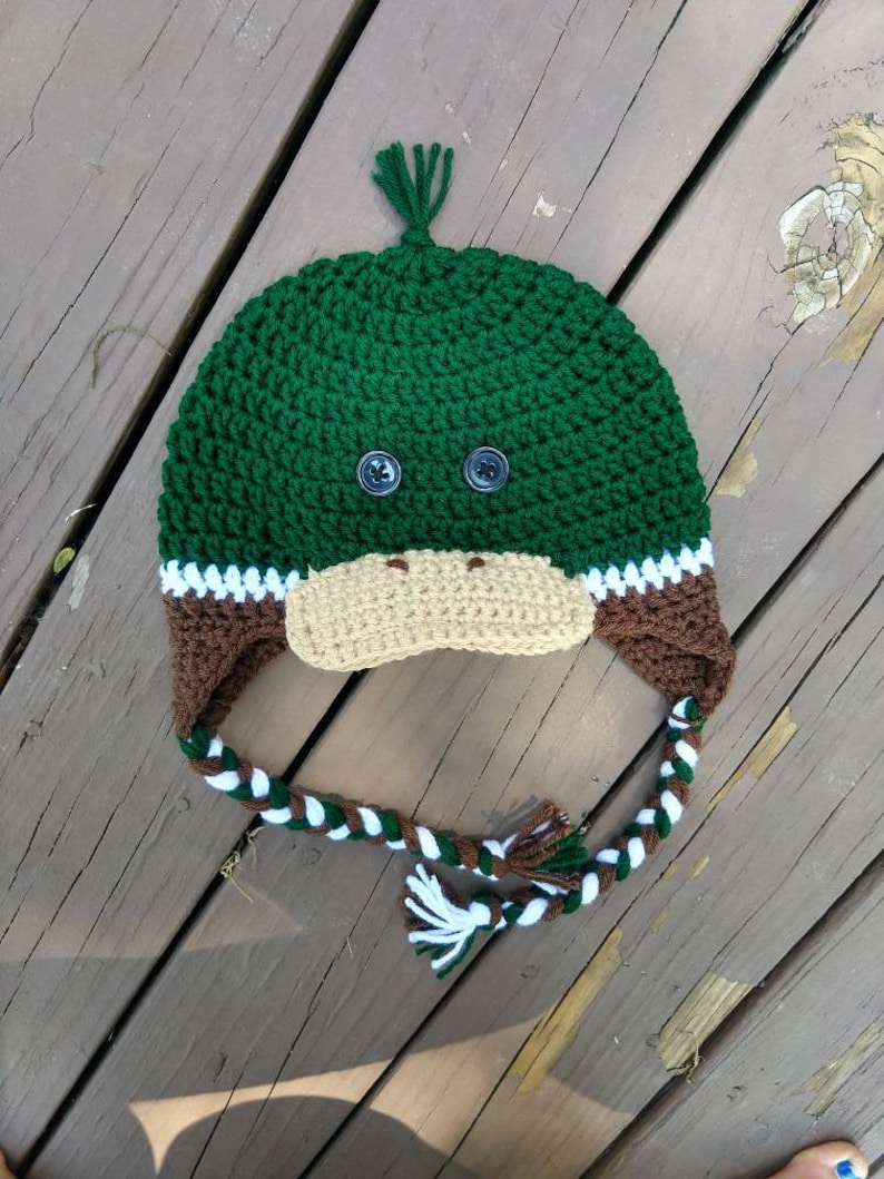 trapper child baby Mallard duck crochet hat winter infant newborn toddler