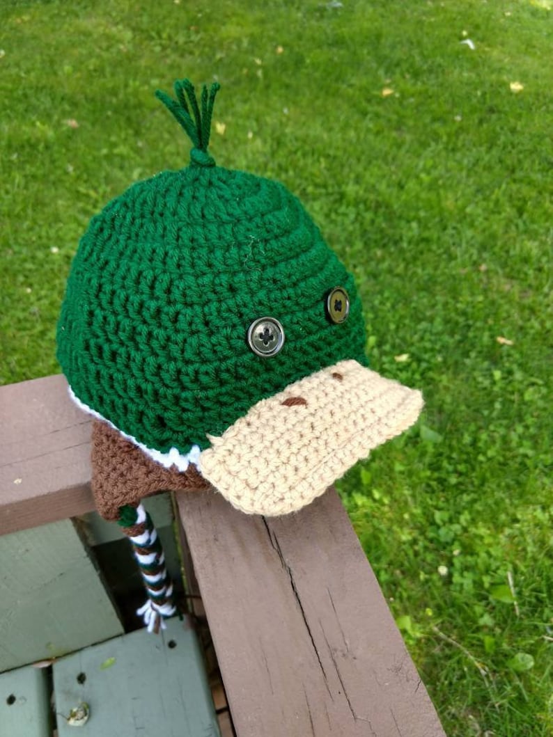 trapper child baby Mallard duck crochet hat winter infant newborn toddler