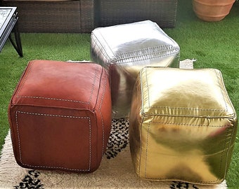 SALE ** STUFFED Square Moroccan Leather pouf Ottoman footstool, Many Colors Available