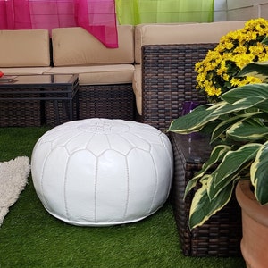 SALE STUFFED Moroccan Leather pouf ottoman with top embroidery available in many colors image 5