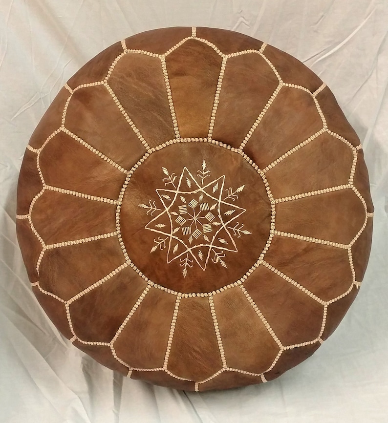 SALE STUFFED Moroccan Leather Pouf Ottoman With Top Etsy