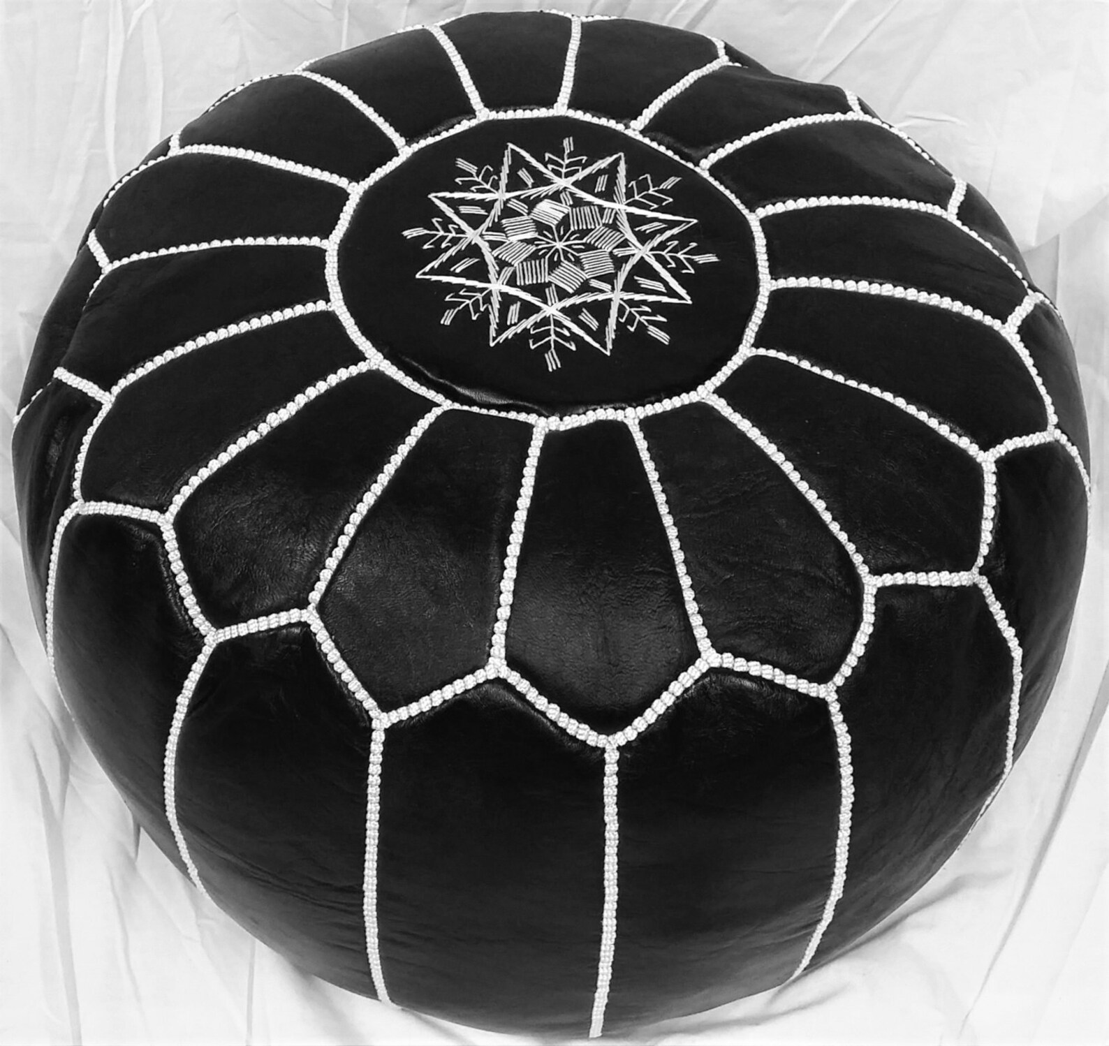 SALE STUFFED Moroccan Leather Pouf Ottoman With Top Etsy