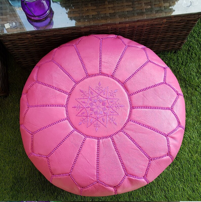 SALE STUFFED Moroccan Leather pouf ottoman with top Etsy
