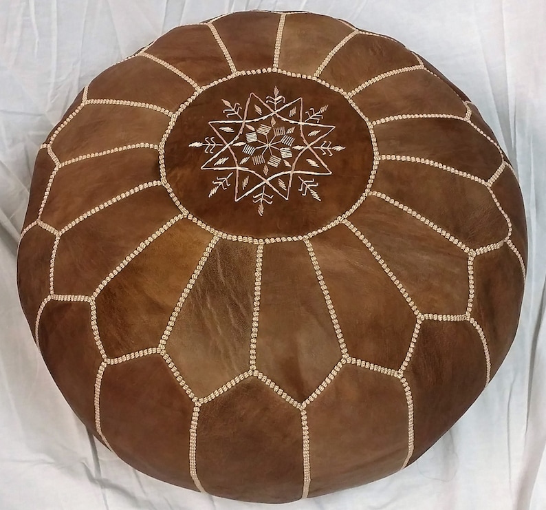 SALE STUFFED Moroccan Leather Pouf Ottoman With Top Etsy