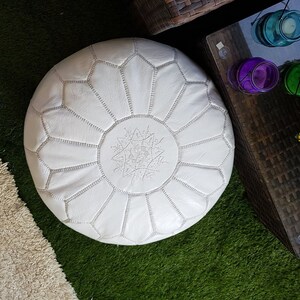 SALE STUFFED Moroccan Leather pouf ottoman with top embroidery available in many colors image 9