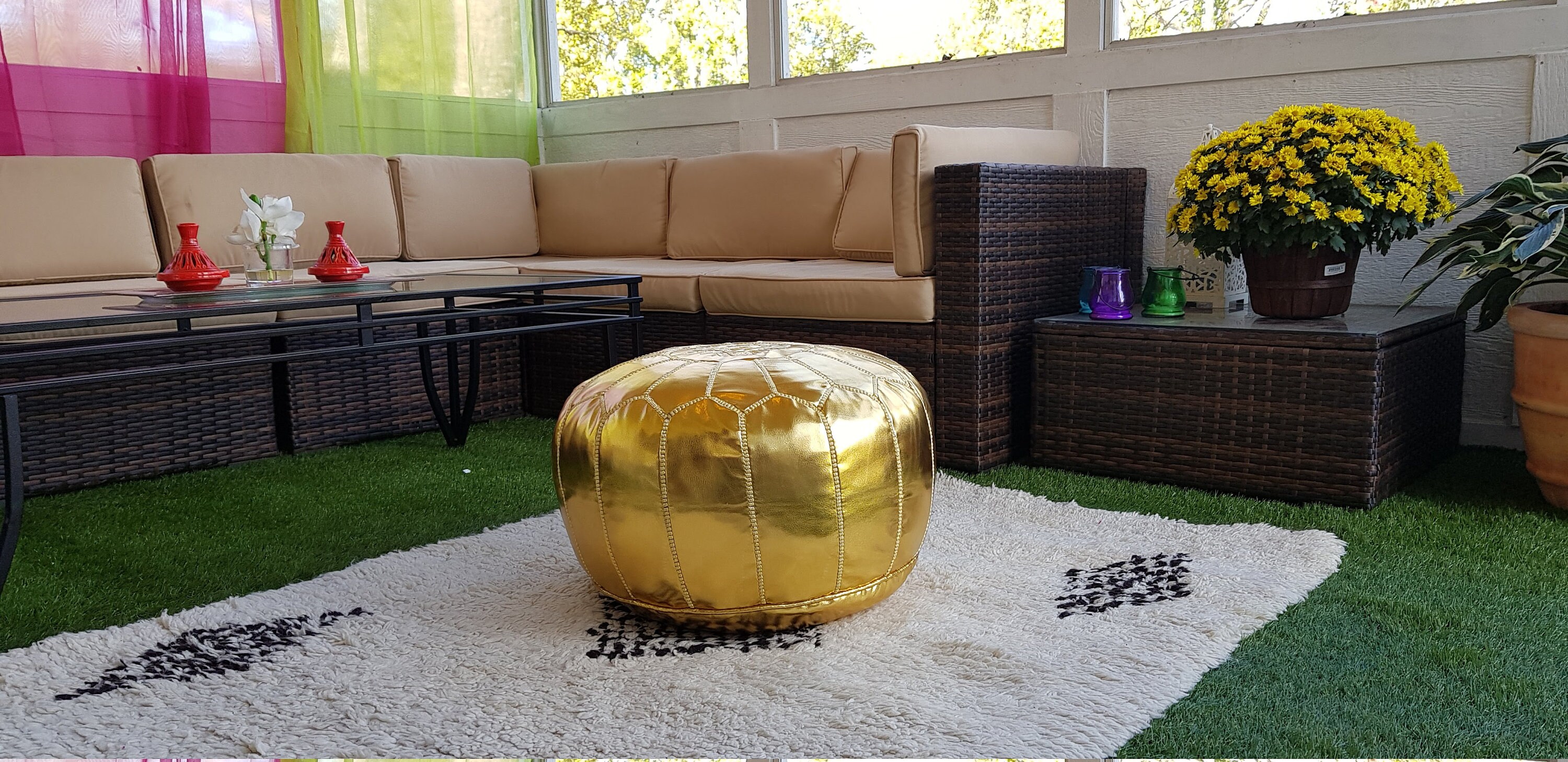 VENTA puf de cuero marroquí otomana con bordado superior | Etsy