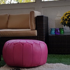 SALE STUFFED Moroccan Leather pouf ottoman with top embroidery available in many colors image 6