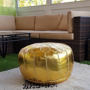 SALE STUFFED Moroccan Leather pouf ottoman with top embroidery available in many colors image 7