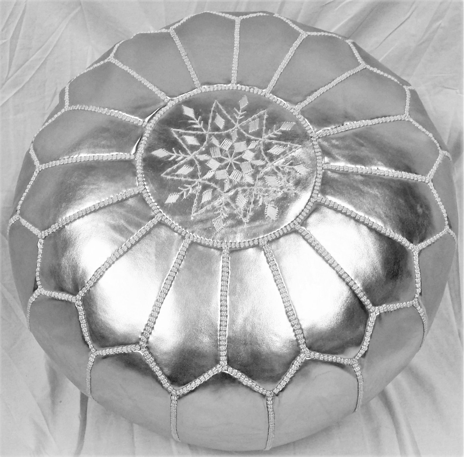 SALE STUFFED Moroccan Faux Leather Pouf Ottoman With Top Etsy