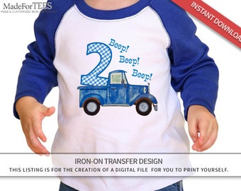 Little Blue Truck for Age Two // Iron on Transfer Shirt Printable // DIGITAL FILE ONLY