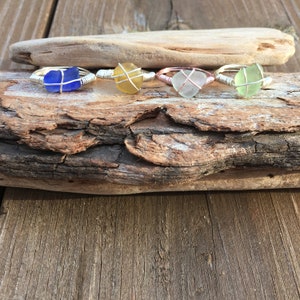 Wire Wrapped Lake Erie Beach Glass Rings