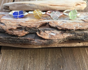 Wire Wrapped Lake Erie Beach Glass Rings