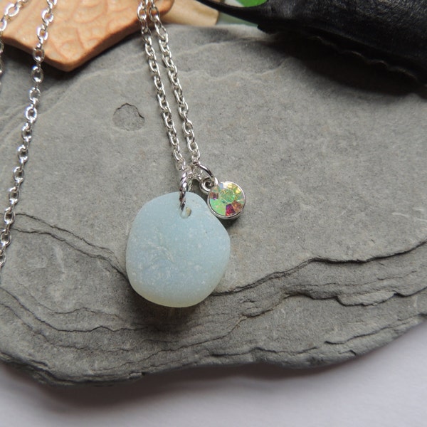 Authentic Opalescent English Sea Glass Necklace on a Silver Plated Chain