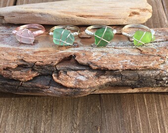 Genuine Lake Erie Beach Glass Wire Wrapped Rings