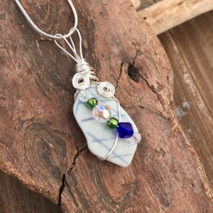 Wire Wrapped Japanese Sea Pottery Necklace with Glass Beads