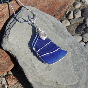 Wire Wrapped Cobalt Blue Sea Glass Pendant, Genuine Sea Glass