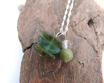 Genuine Green Irish Sea Glass Stacker and Connemara Marble Necklace