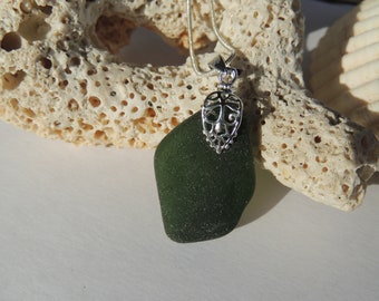 Dark Green Spanish Simply Sea Glass Pendant, Authentic Sea Glass