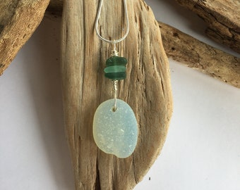 Rare English Opalescent Sea Glass Pendant, Genuine Sea Glass