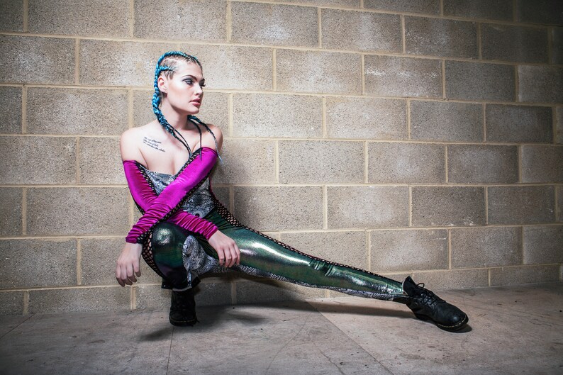 Mandala Trippy Fishnet Holographic Festival Catsuit