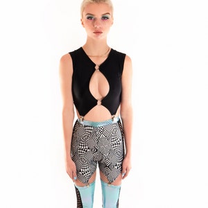 Trippy Monochrome Cut Out Suspender Top