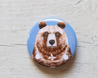 Bear 38mm Button Badge, Pin Badge, Badge, Button Badge, Grizzly Bear, Bear Pin badge, Bear Badge, Bear Button Badge