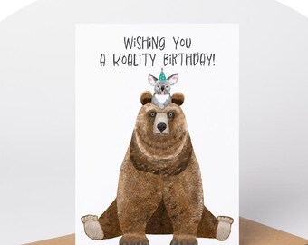 Bear and Koala Birthday Card, Animal Greeting Card, A6 Kraft Envelope Included
