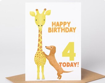 Dachshund And Giraffe Birthday Card For Children