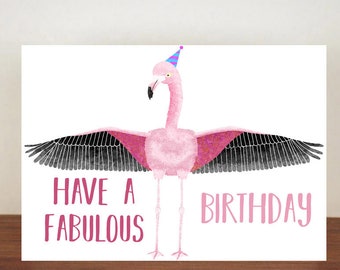 Have A Fabulous Birthday Card, Cards, Greeting Cards, Blank Card, Birthday Card, Flamingo, Flamingo Card, Best Friend Card, Friend Card