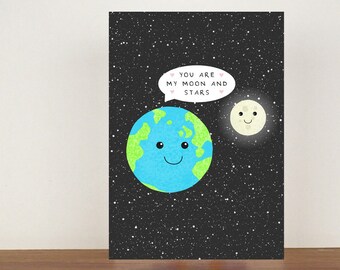 My Sun Anniversary Quirky Illustration Valentines Just Because Moon and Stars Eco-Friendly Greeting Card Space Pun Punny Love Card
