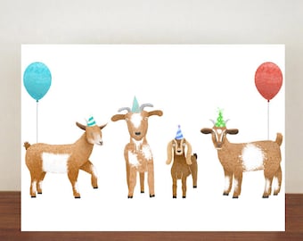 Cute Goat Birthday Card, Illustrated A6 Greetings Card