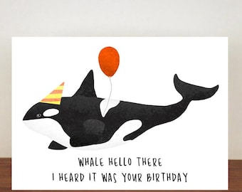 Orca Whale Birthday Card, A6 Illustrated Greetings Card