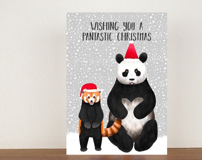 Wishing You A Pantastic Christmas Card, Christmas Card, Panda Card, Red Panda Card, Panda Christmas Card, Animal Christmas Card