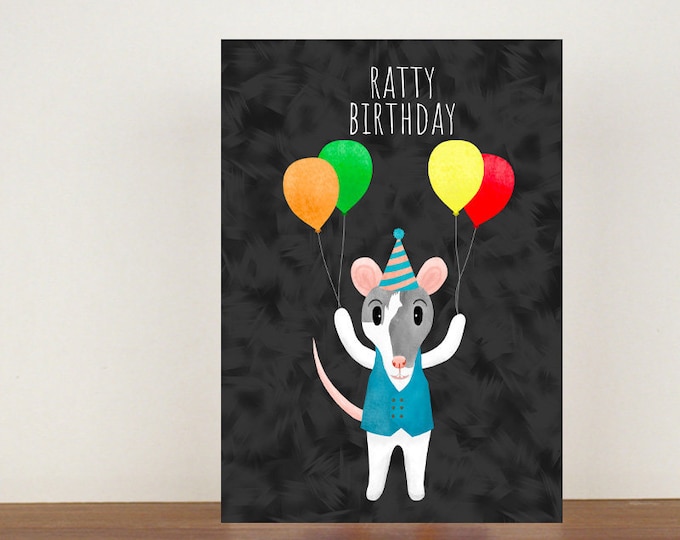 Ratty Birthday Rat Card, Card, Greeting Card, Birthday Card, Rat Card, Rat Birthday Card